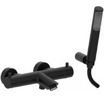 Змішувач для ванни Paffoni Light LIQ 023 NO з душовим набором та термостатом, чорний матовий, фото №1