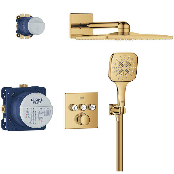 Душова система прихованого монтажу Grohe Grohtherm SmartControl 34864GL0 з термостатом на 3 виходи, золото, фото 2