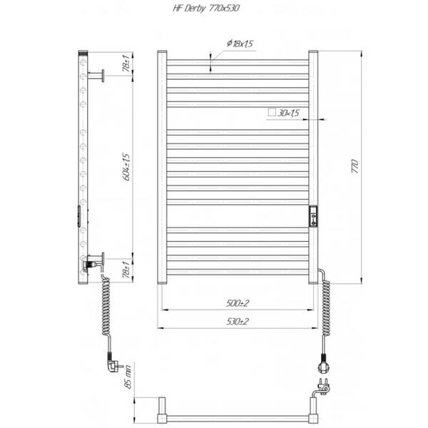 Полотенцесушитель электрический Hygge Family Derby 6.1.0402.06.BM 770х530 мм, черный матовый, фото 4