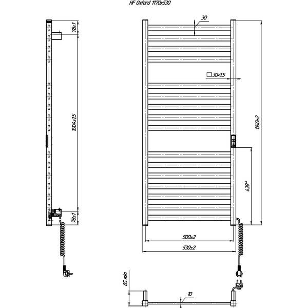 Рушникосушарка електрична Hygge Family Oxford 6.1.0203.06.WM 1170х530 мм, білий матовий, фото 5
