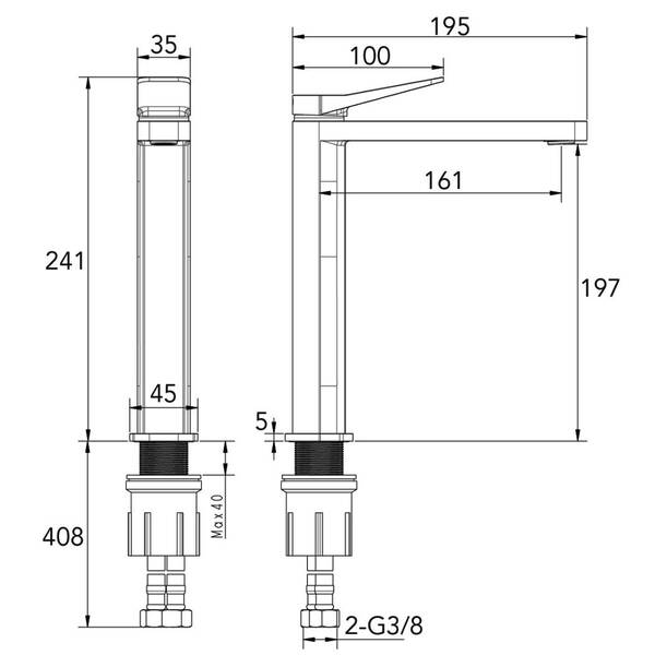 Змішувач для раковини Devit HB-GR5018 високий без донного клапану, хром, фото 2