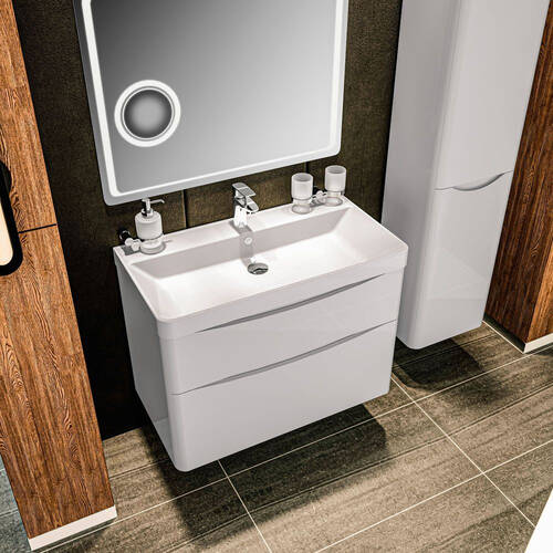 Тумба Аква Родос Амеріна 22915 підлогова білий глянець з раковиною Deep 75 см, фото 8