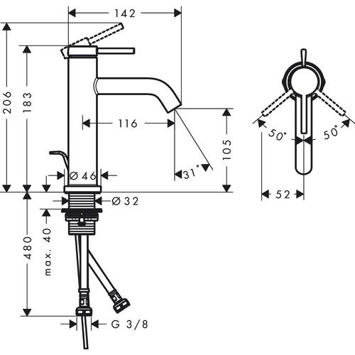 Змішувач для раковини Hansgrohe Tecturis S 73310700 з донним клапаном, білий матовий, фото 2