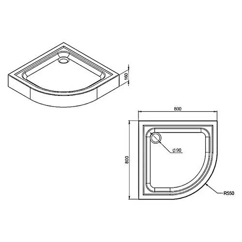 Душовий піддон AM.PM Gem W90T-401-080W 80х80 см чверть кола, фото 2
