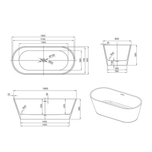 Ванна акрилова Devit Style 18002102 180x80см окремостояча, біла глянцева, фото 4