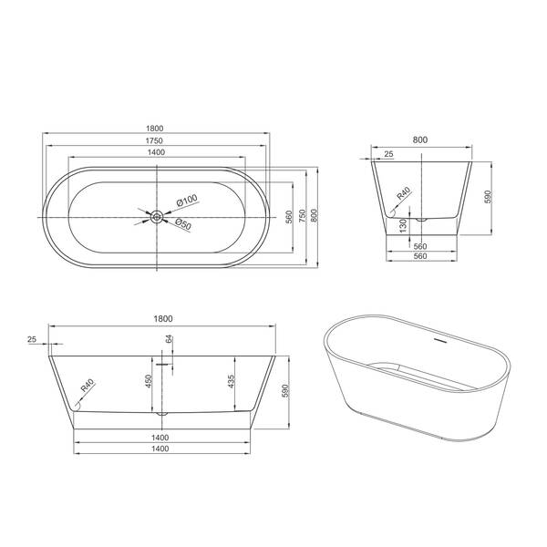 Ванна акрилова Devit Style 18002102 180x80см окремостояча, біла глянцева, фото 4
