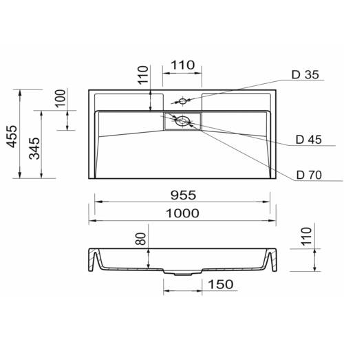 Раковина Adamant Vision-100 накладная 100x45,5 см, цвет белый, фото 5