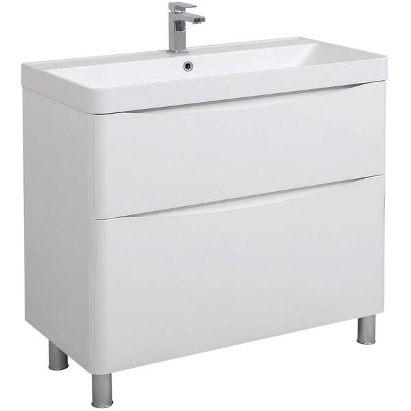 Тумба Аква Родос Амеріна 22915 підлогова білий глянець з раковиною Deep 90 см, фото 1