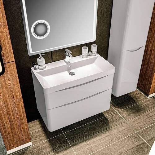 Тумба Аква Родос Амеріна 22915 підлогова білий глянець з раковиною Deep 90 см, фото 8