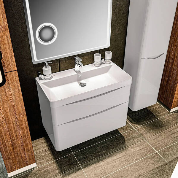 Тумба Аква Родос Амеріна 22915 підлогова білий глянець з раковиною Deep 90 см, фото 8