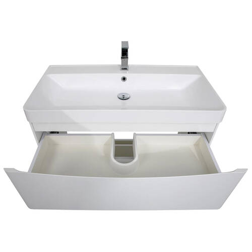 Тумба Аква Родос Амеріна 22915 підлогова білий глянець з раковиною Deep 90 см, фото 5