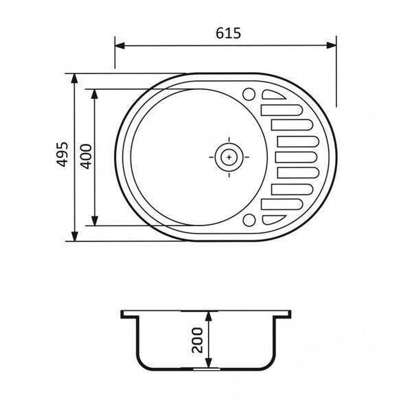 Мойка кухонная Adamant OVUM 615x495x200 Терра-07 без отверстия для смесителя, с переливом, фото 3
