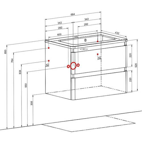 Тумба Аква Родос Акцент 7682 консольна каштан з раковиною Альфа 70 см, фото 2