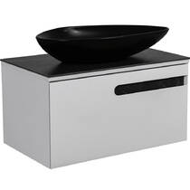 Тумба консольная Аква Родос Ostin белый мат со столешницей черный мрамор 80 см и раковиной Olive 74 см черный, фото №1