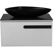 Тумба консольная Аква Родос Ostin белый мат со столешницей черный мрамор 80 см и раковиной Olive 74 см черный, фото №5