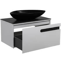 Тумба консольная Аква Родос Ostin белый мат со столешницей черный мрамор 80 см и раковиной Olive 74 см черный, фото №4