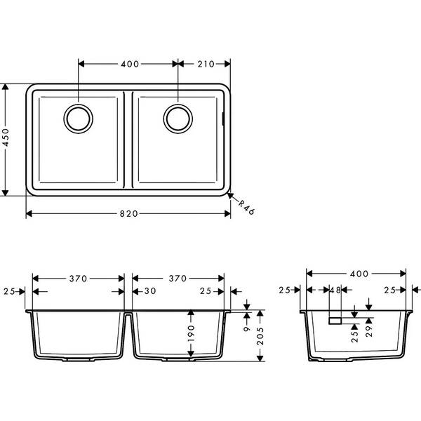 Мойка для кухни Hansgrohe S51 S510-U770 43434170 82 см черный графит, фото 2