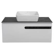 Тумба подвесная Аква Родос Ostin белый мат со столешницей черный мрамор 100 см и раковиной One 46 см, фото №6