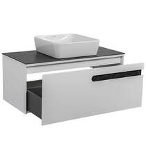 Тумба подвесная Аква Родос Ostin белый мат со столешницей черный мрамор 100 см и раковиной One 46 см, фото №5