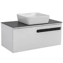 Тумба подвесная Аква Родос Ostin белый мат со столешницей черный мрамор 100 см и раковиной One 46 см, фото №1