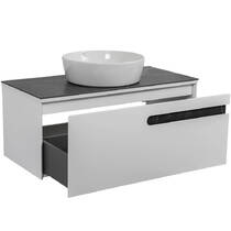 Тумба консольная Аква Родос Ostin белый мат со столешницей черный мрамор 100 см и раковиной One 46 см белый, фото №4