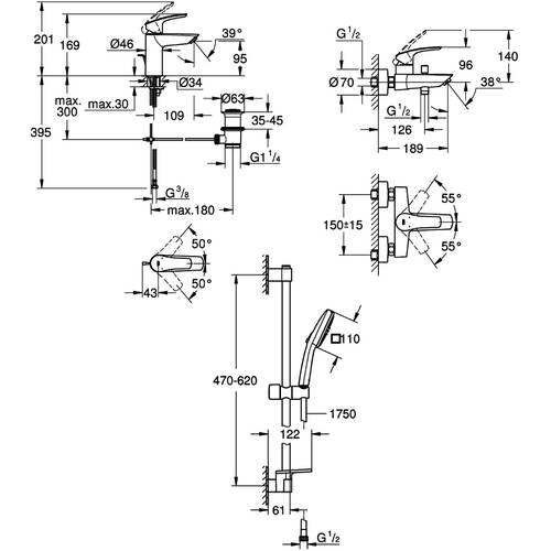 Набiр змiшувачiв 3 в 1 для ванни Grohe Eurosmart UA123238S3, фото 2