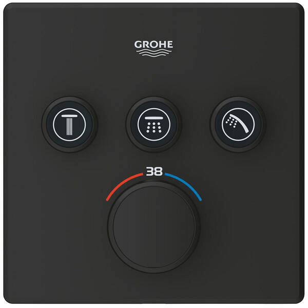 Смеситель скрытого монтажа для душа Grohe Grohtherm SmartControl 102167KF00 с термостатом на 3 потребителя, черный матовый, фото 3