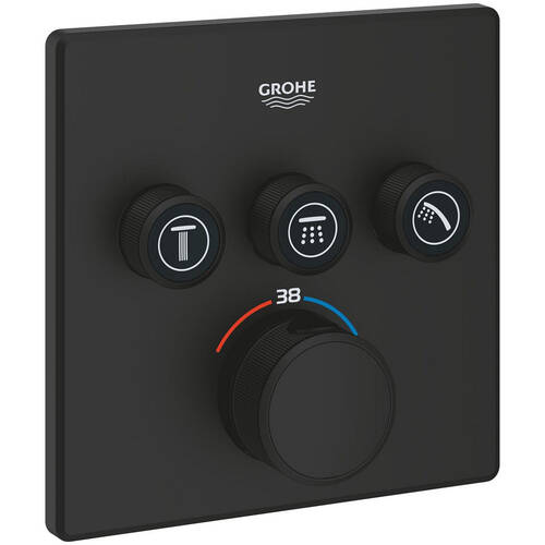 Смеситель скрытого монтажа для душа Grohe Grohtherm SmartControl 102167KF00 с термостатом на 3 потребителя, черный матовый, фото 1