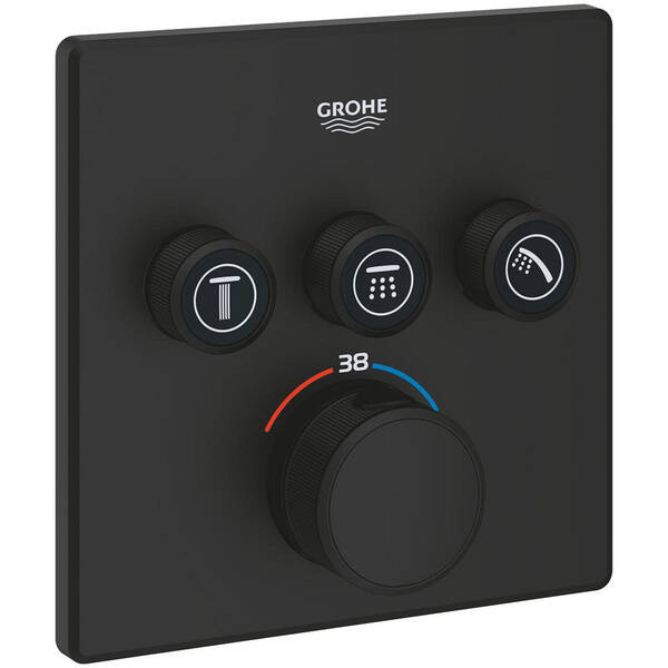 Смеситель скрытого монтажа для душа Grohe Grohtherm SmartControl 102167KF00 с термостатом на 3 потребителя, черный матовый, фото 1