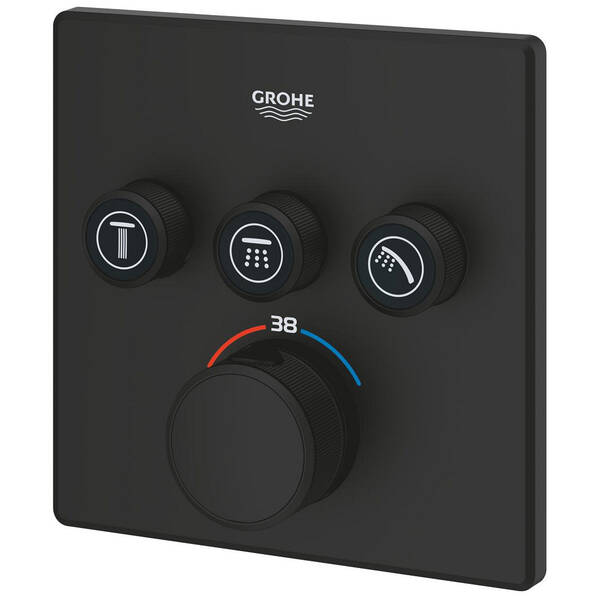 Смеситель скрытого монтажа для душа Grohe Grohtherm SmartControl 102167KF00 с термостатом на 3 потребителя, черный матовый, фото 4