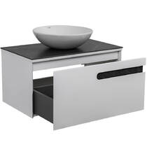 Тумба подвесная Аква Родос Ostin белый мат со столешницей черный мрамор 80 см и раковиной Zero 46 см белый, фото №4