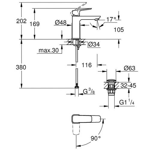 Змішувач для раковини Grohe Cubeo 1017570000 M-розмір, хром, фото 3