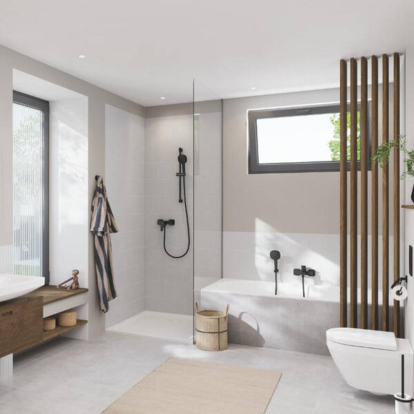 Смеситель для ванны Grohe Cubeo 1018142430 с душевым набором, черный матовый, фото 13