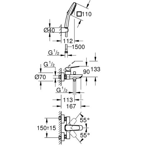 Смеситель для ванны Grohe Cubeo 1018142430 с душевым набором, черный матовый, фото 9