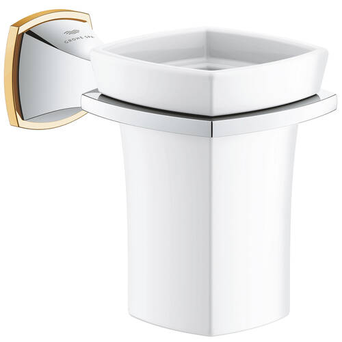 Склянка Grohe Grandera 40909IG0 з тримачем, хром/золото, фото 1