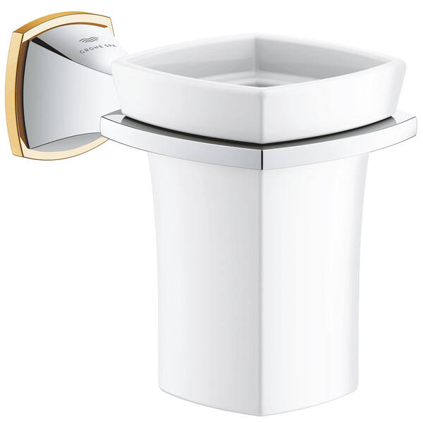 Склянка Grohe Grandera 40909IG0 з тримачем, хром/золото, фото 1