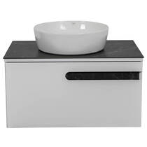 Тумба подвесная Аква Родос Ostin белый мат со столешницей черный мрамор 80 см и раковиной One 46 см, фото №6