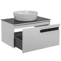 Тумба подвесная Аква Родос Ostin белый мат со столешницей черный мрамор 80 см и раковиной One 46 см, фото №5