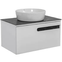 Тумба подвесная Аква Родос Ostin белый мат со столешницей черный мрамор 80 см и раковиной One 46 см, фото №1