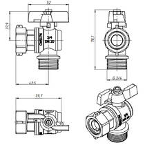 Кран кульовий кутовий з накидною гайкою FADO New KG12, 20 3/4