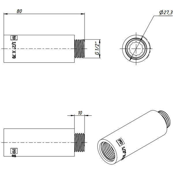 Подовжувач FADO Fitt Chrome UD60 хром 1/2
