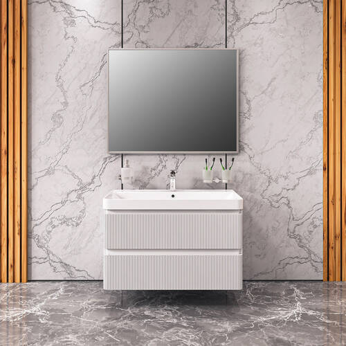 Тумба Аква Родос Акцент Люкс 18175 консольна білий матовий з раковиною Deep 90 см, фото 8