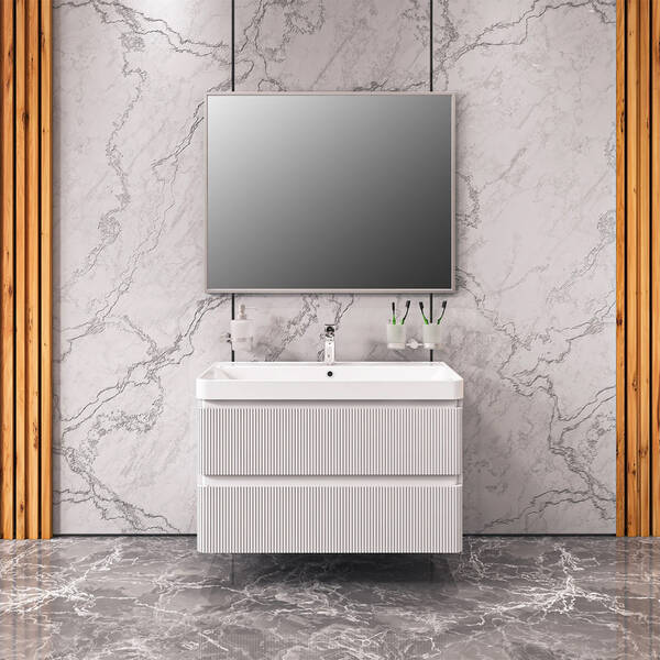 Тумба Аква Родос Акцент Люкс 18175 консольна білий матовий з раковиною Deep 90 см, фото 8