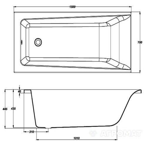Ванна акриловая Cersanit Лорена 150x70 см с ножками, фото 3