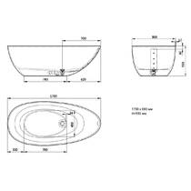 Ванна зі штучного каменю Silkstone PAA Bella Ovo VABELLOS/00 170х80 см з інтегрованим сифоном, білий матовий, фото №3