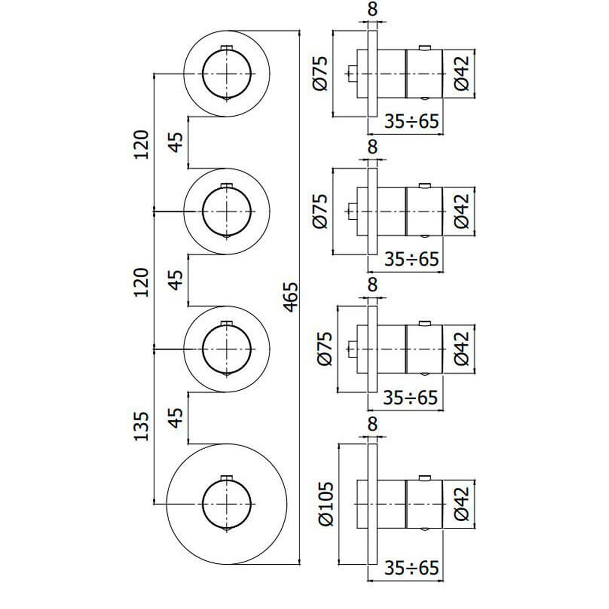 MDE019CR Paffoni modular box Зовнішня частина до термостата на 3 вих, вертик./горизонт. установка,хром (1 сорт)