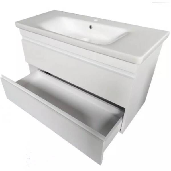 Тумба Devit Frame 753080W 80 см з раковиною та сифоном, біла глянцева, фото 3