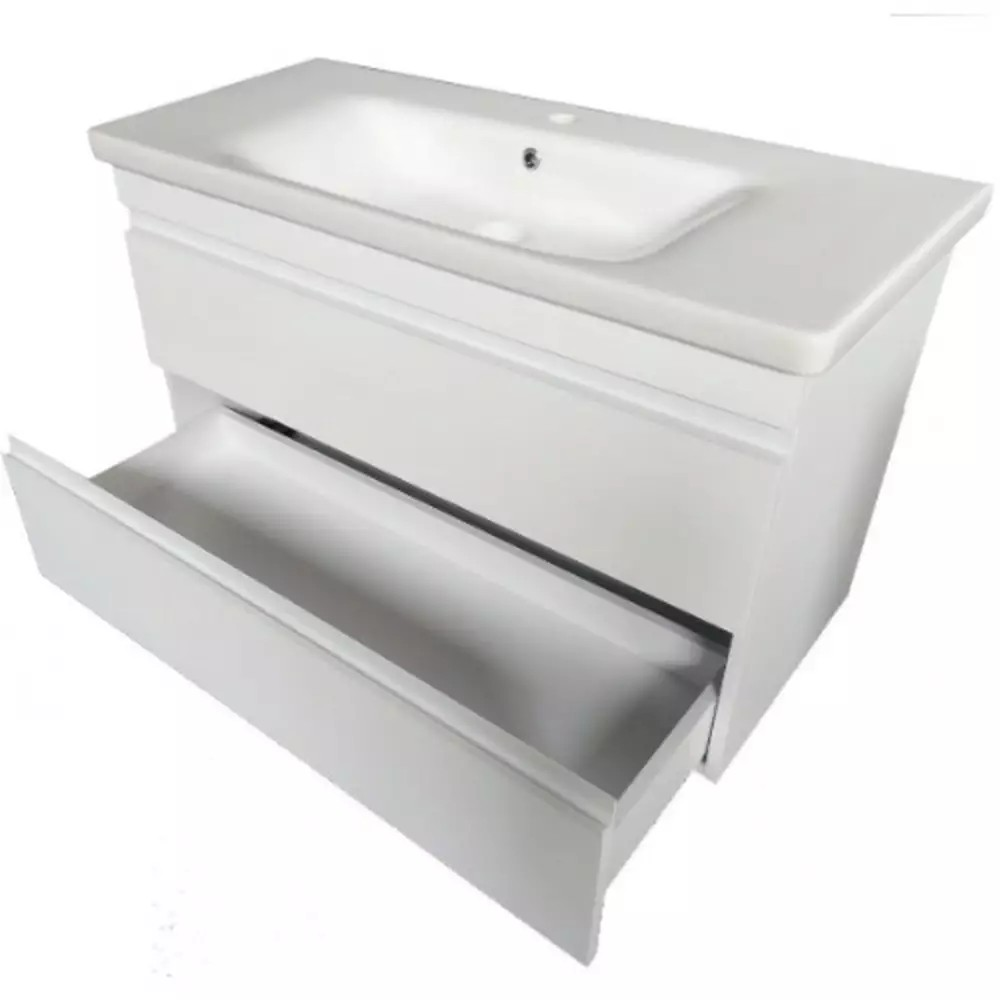 753080W FRAME Біла глянцева тумба 80см з раковиною та сифоном (1 сорт)