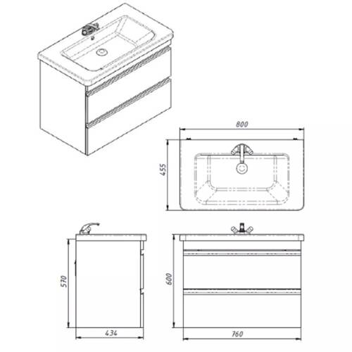 Тумба Devit Frame 753080W 80 см з раковиною та сифоном, біла глянцева, фото 5