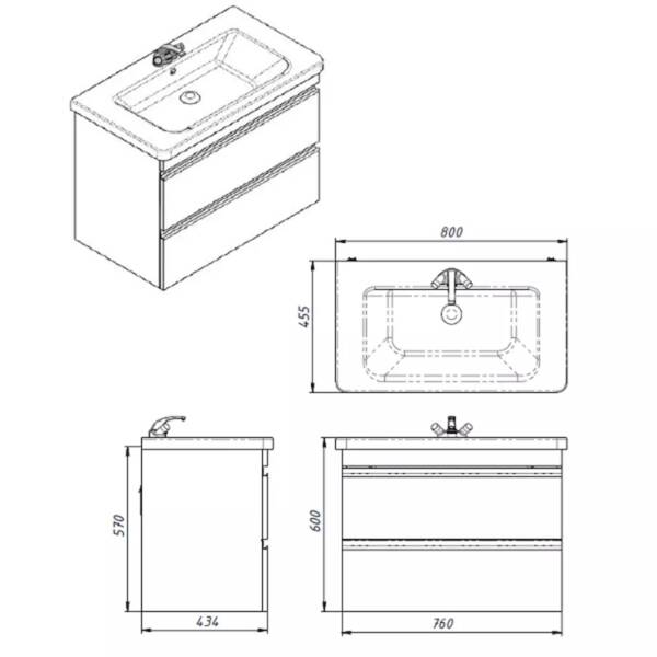 Тумба Devit Frame 753080W 80 см з раковиною та сифоном, біла глянцева, фото 5